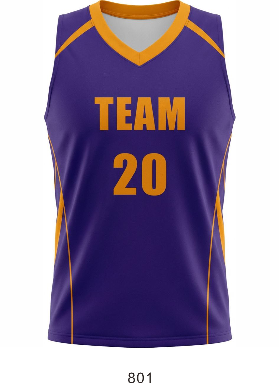 Style 801 purple/yellow Basketball Uniforms