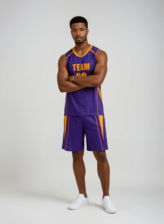 Style 801 purple/yellow Basketball Uniforms