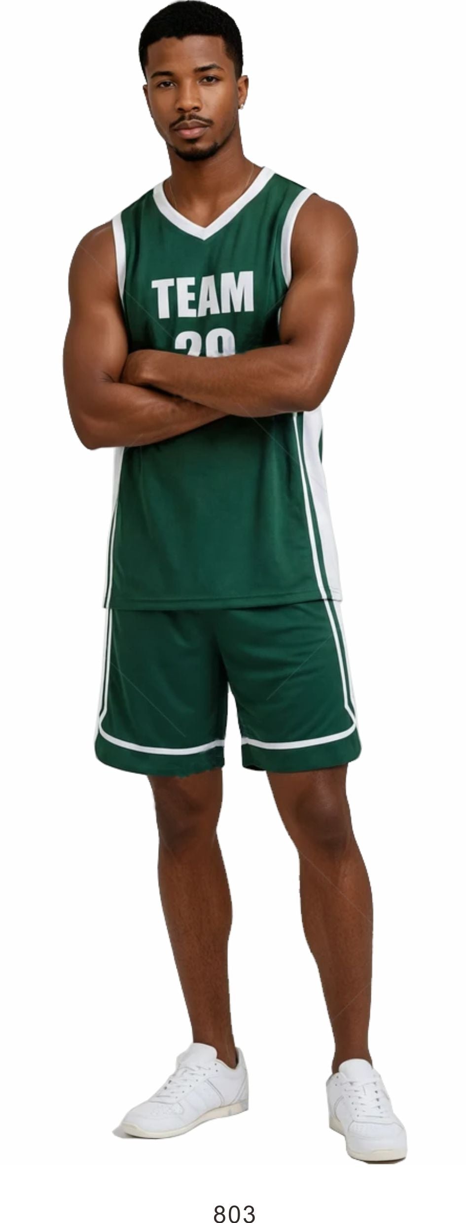 Style 803 green/white Basketball Uniforms
