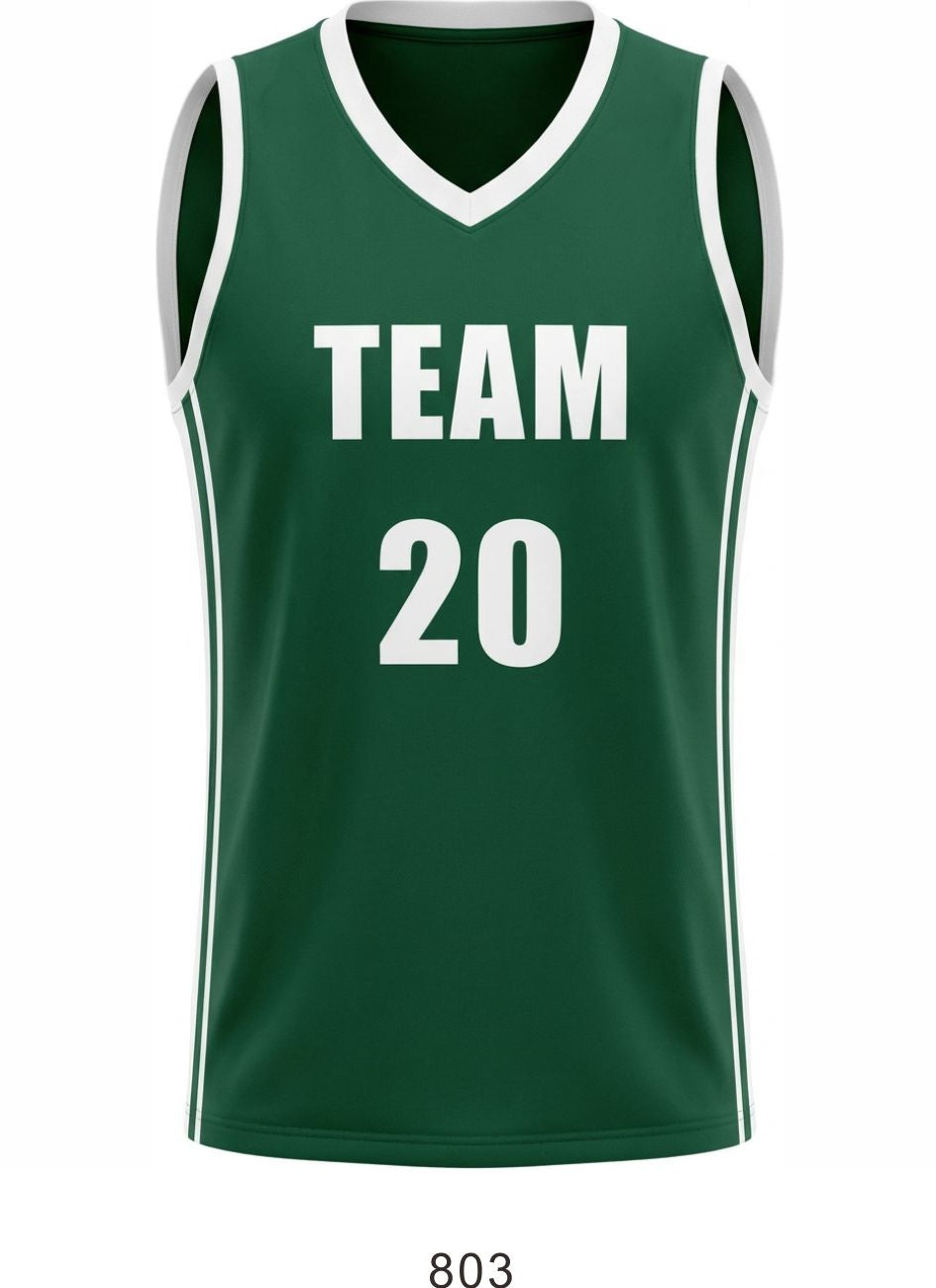 Style 803 green/white Basketball Uniforms
