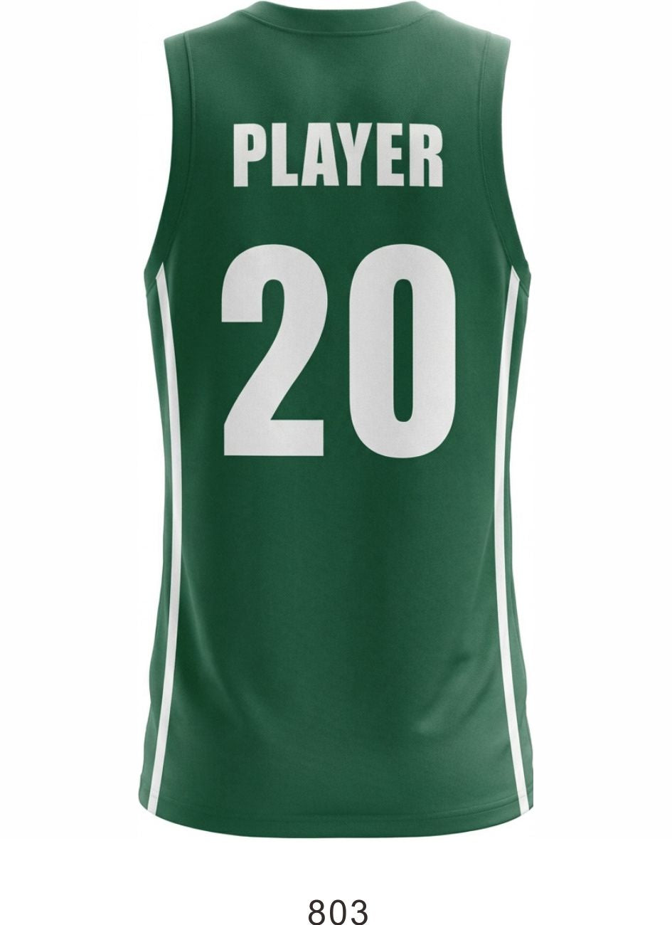 Style 803 green/white Basketball Uniforms