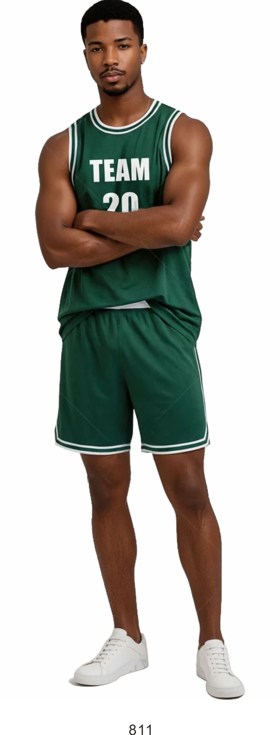 Style 811 green/white Basketball Uniforms