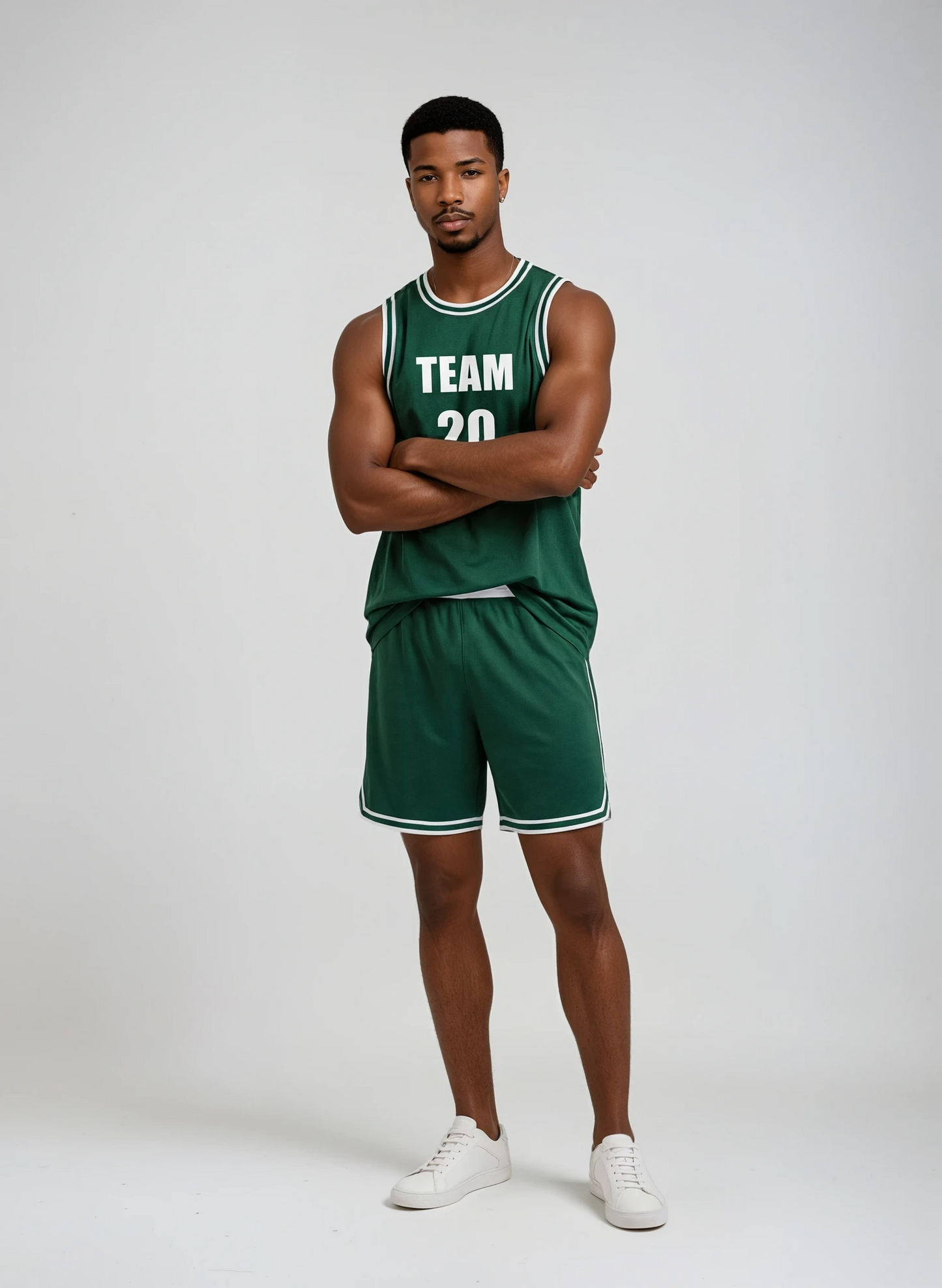 Style 811 green/white Basketball Uniforms