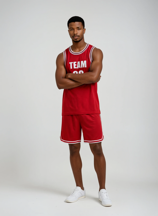 Style 813 red/white Basketball Uniforms