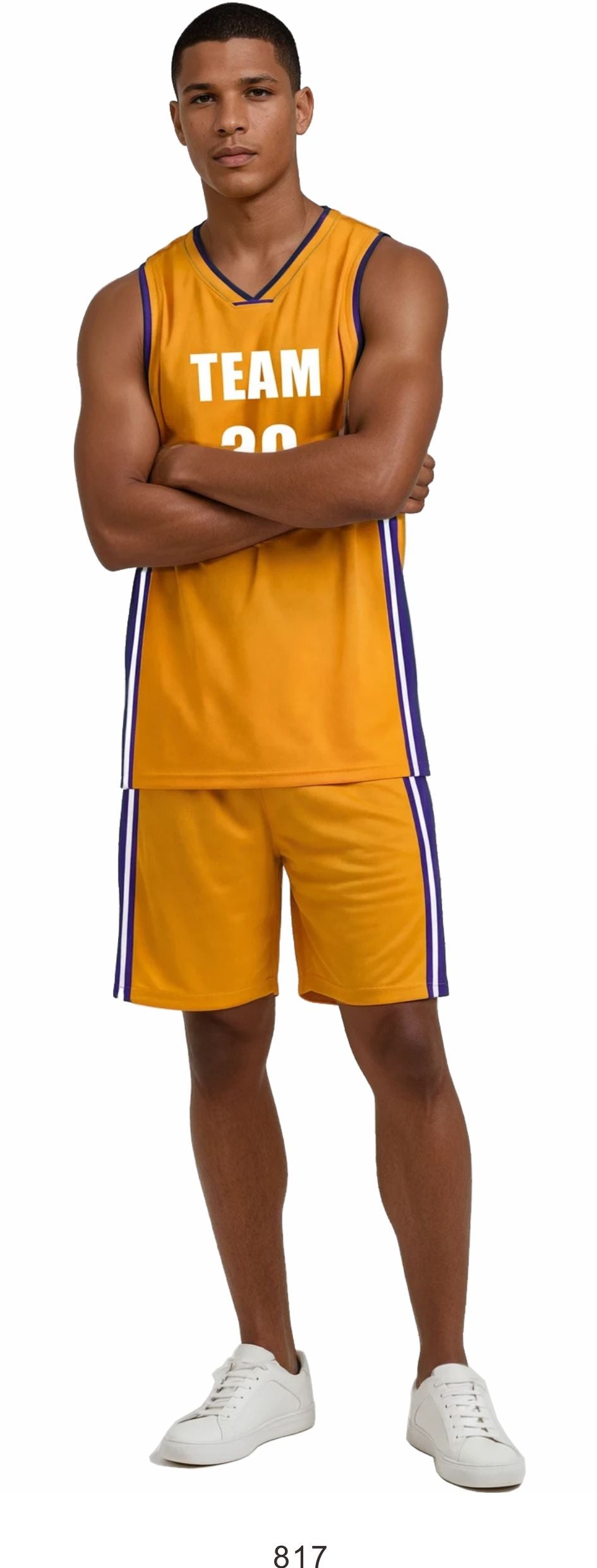 Style 817 gold/purple Basketball Uniforms