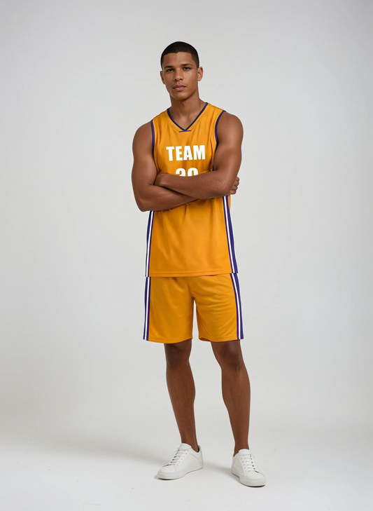 Style 817 gold/purple Basketball Uniforms
