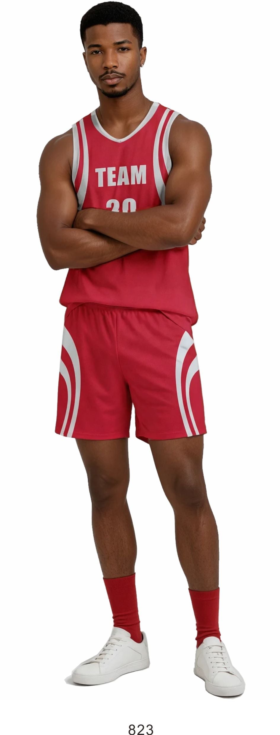 Style 823 red/grey Basketball Uniforms