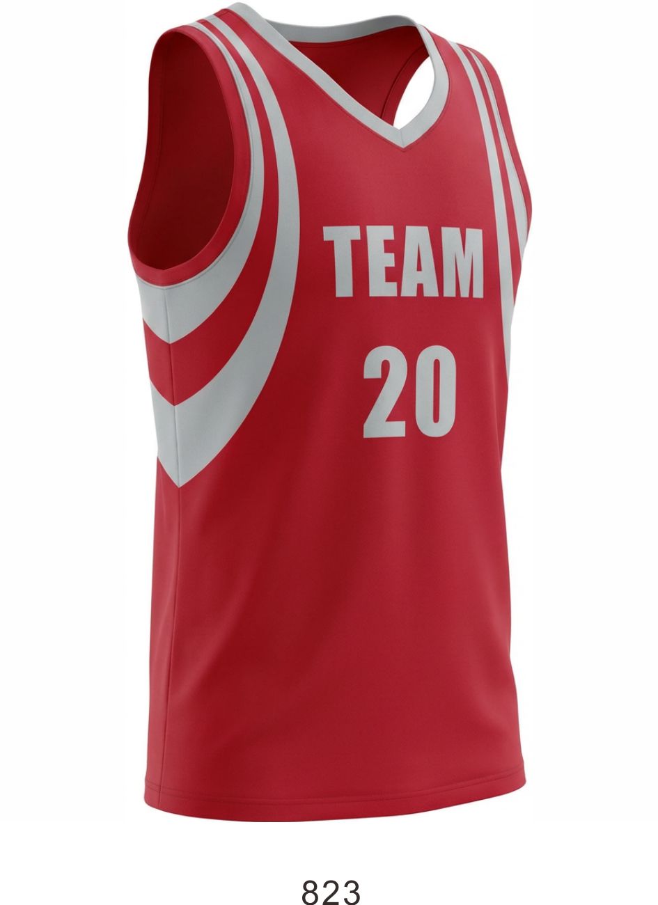 Style 823 red/grey Basketball Uniforms