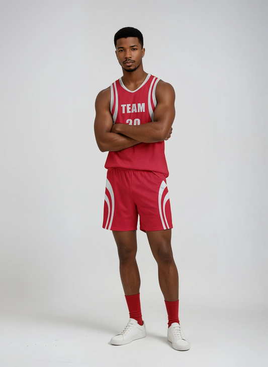 Style 823 red/grey Basketball Uniforms