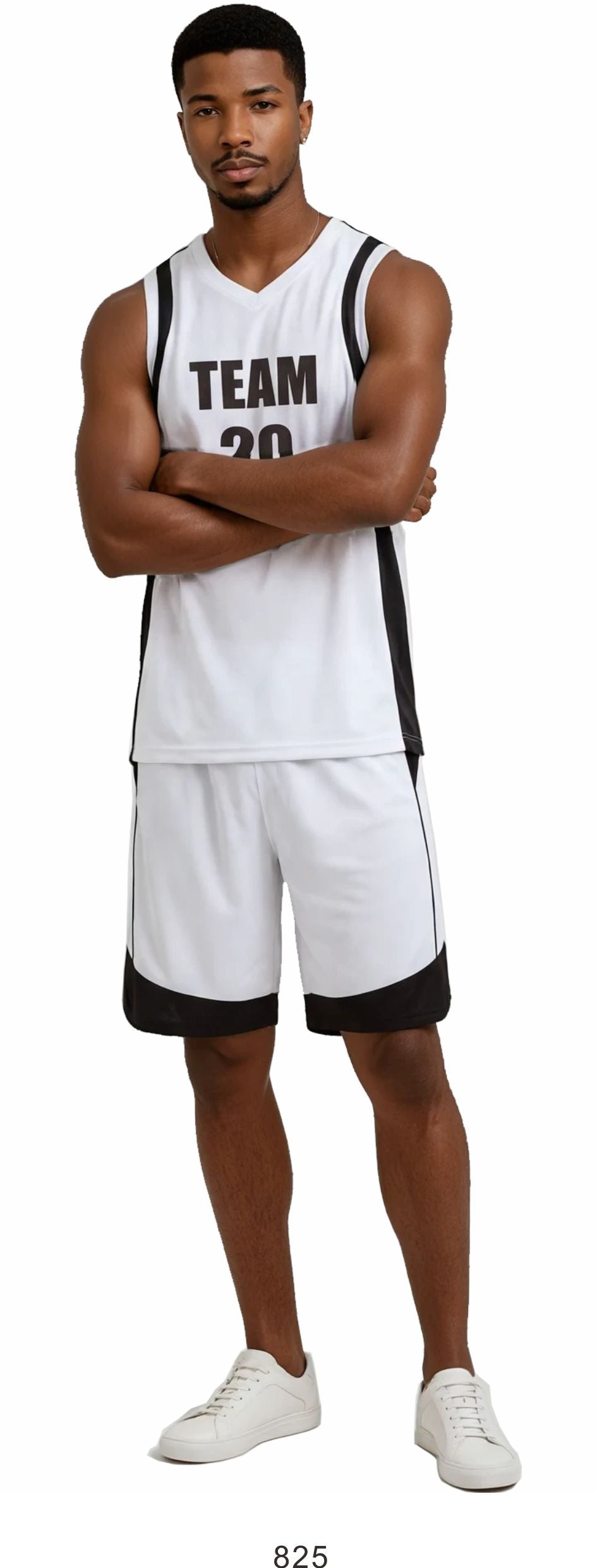 Style 825 black/white Basketball Uniforms