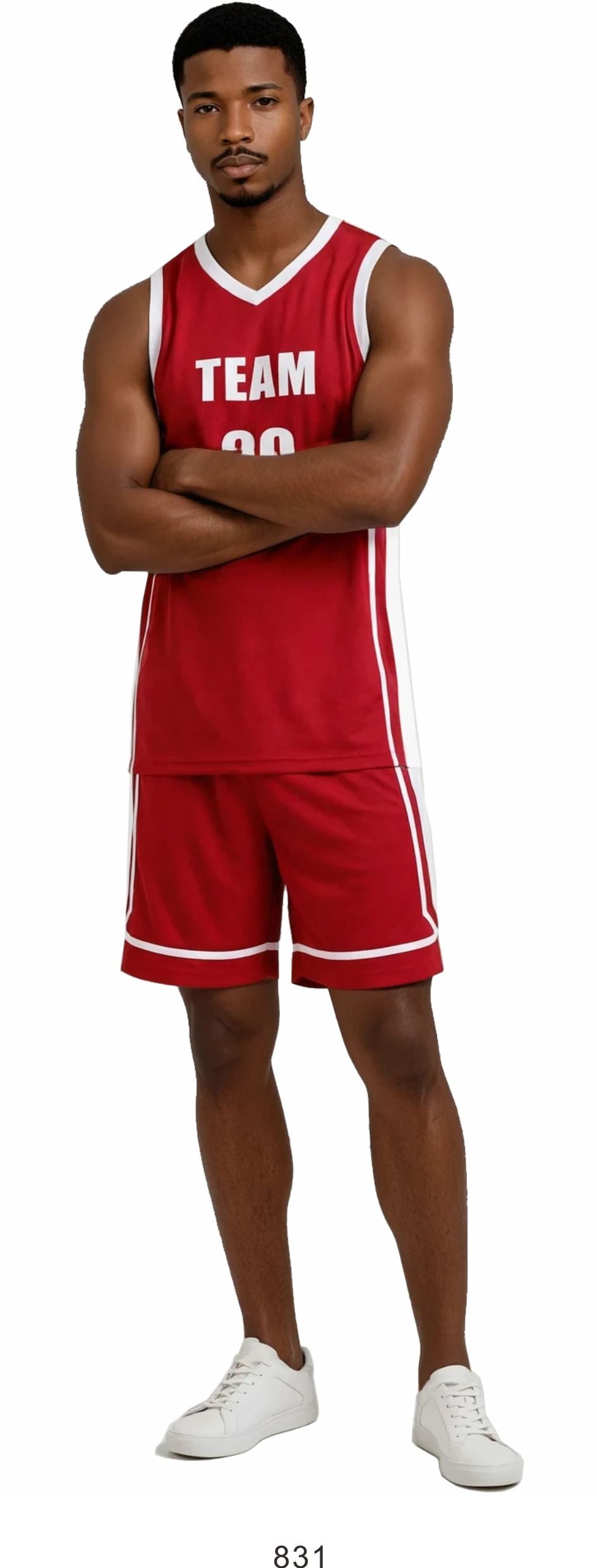 Style 831 red/white Basketball Uniforms