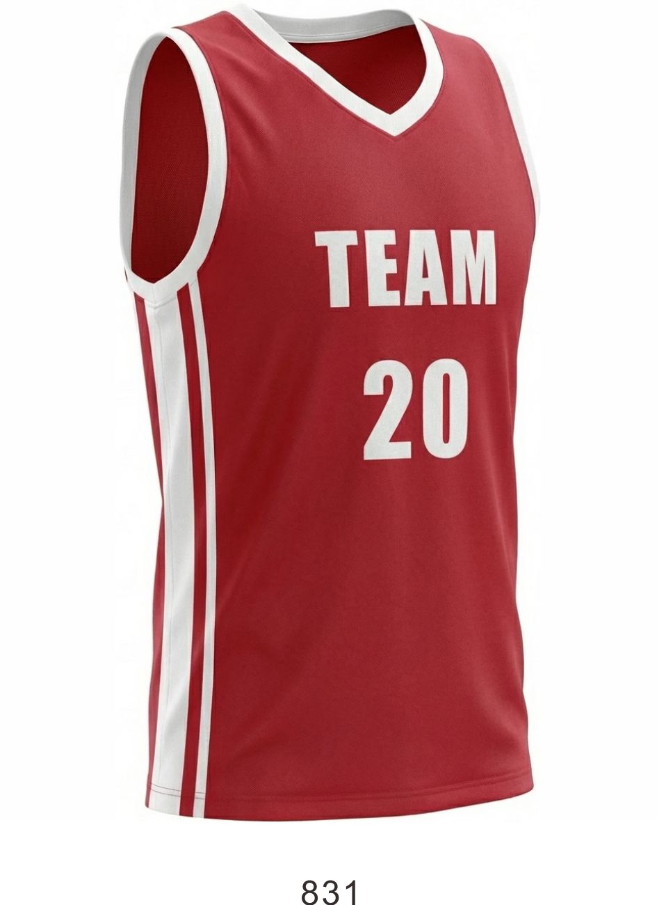 Style 831 red/white Basketball Uniforms