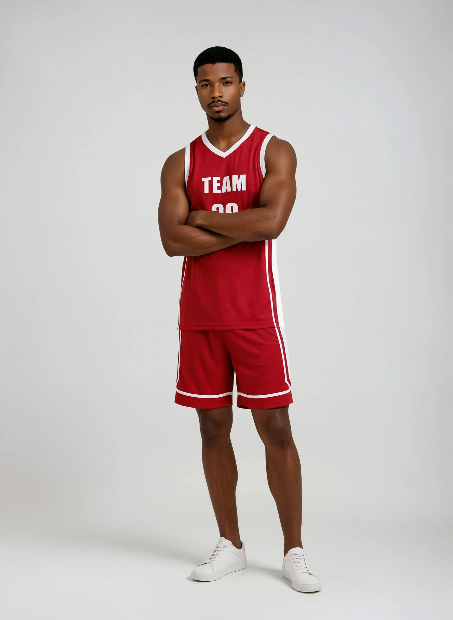 Style 831 red/white Basketball Uniforms