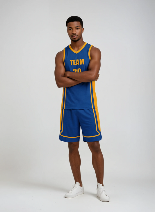 Style 833 blue/yellow Basketball Uniforms